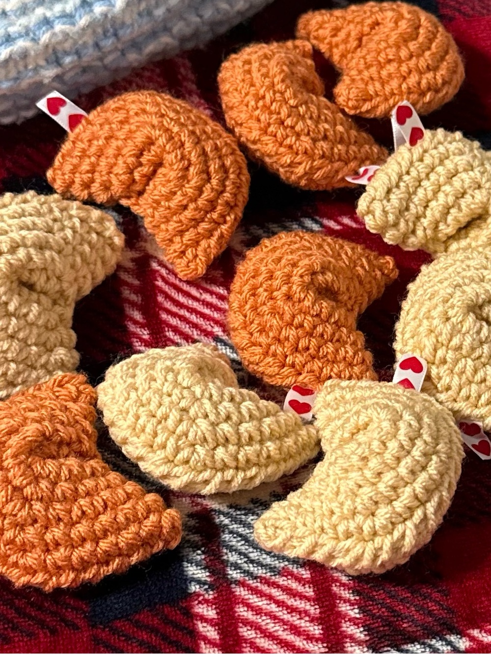 Handmade Crochet Crescent Décor Pillow Accents in Cream and Orange